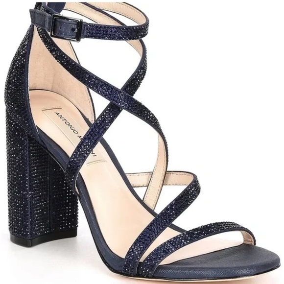 Antonio Melani Hazlyn Satin Rhinestone Embellished Strappy Dress Sandals - Picture 1 of 3